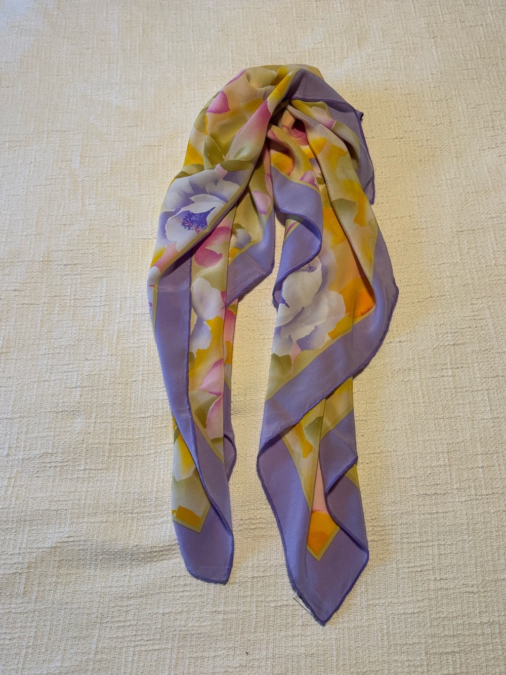 Vintage Bill Blass Lavender Floral Silk Scarf